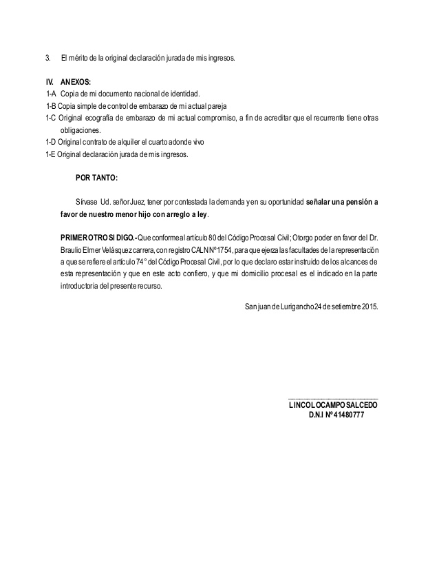 Modelo de contestacion de demanda de alimentos