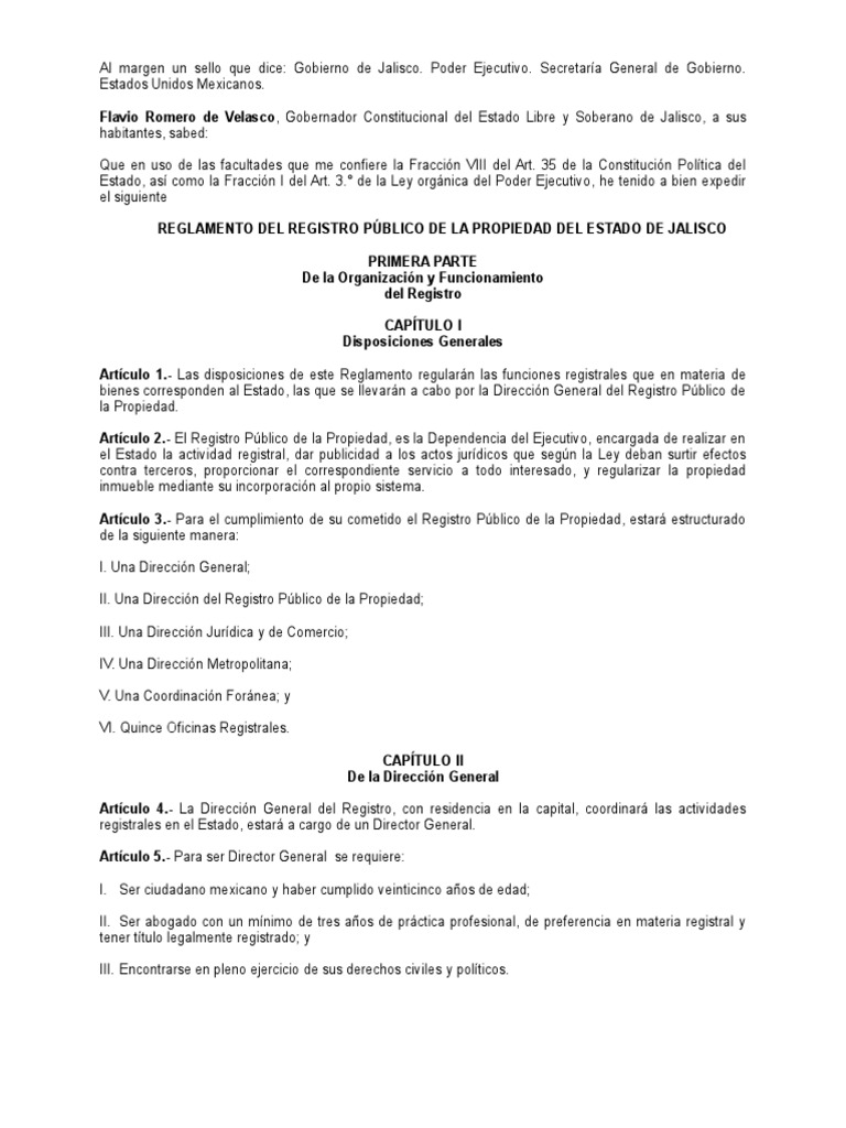 Reglamento del registro publico de la propiedad
