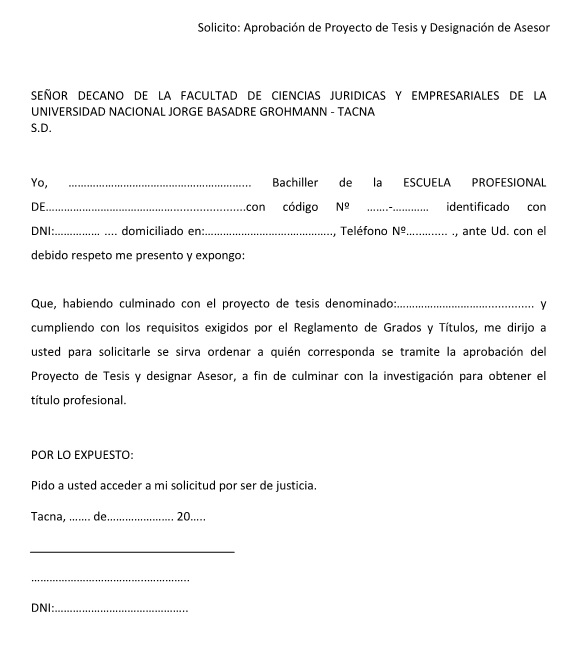 Carta de solicitud de examen