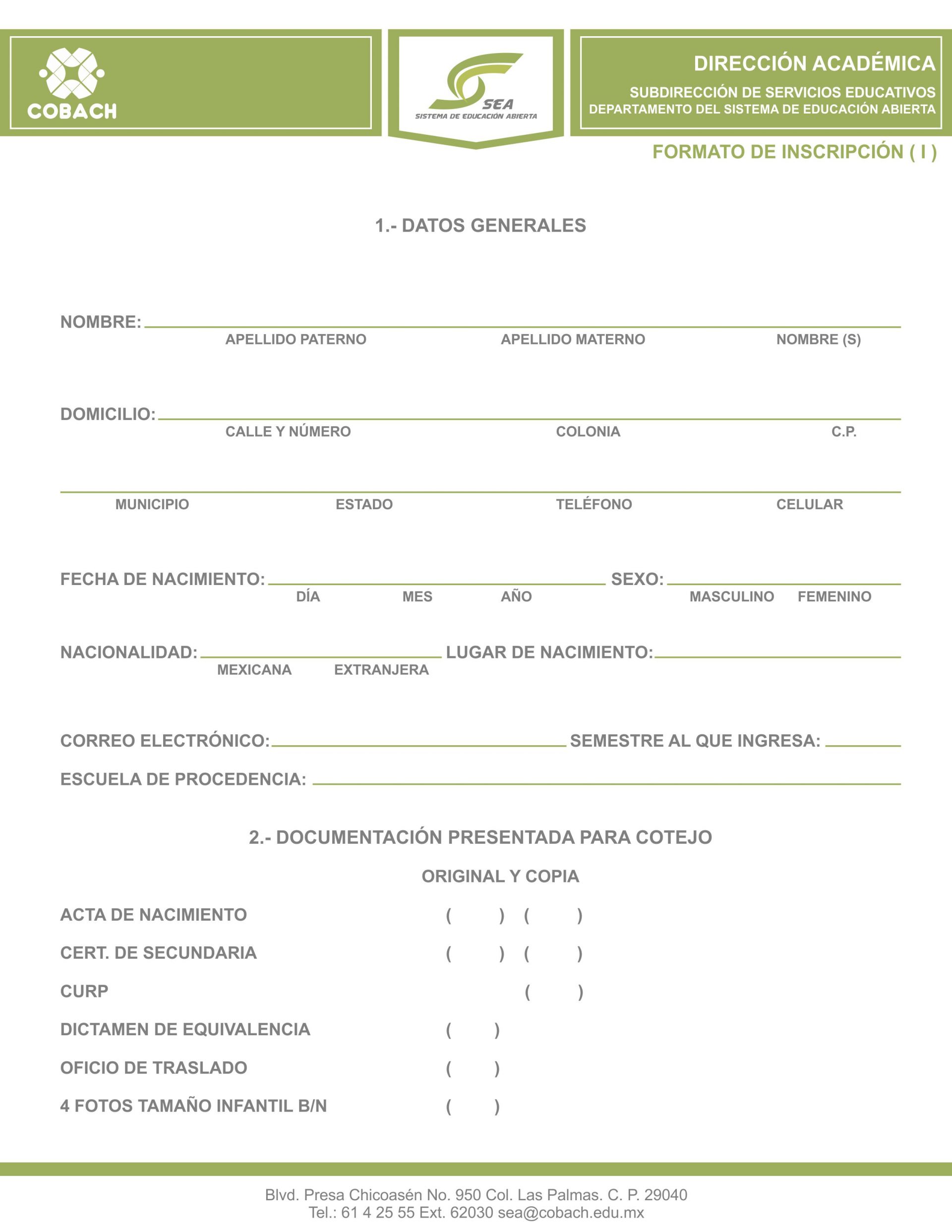 Inscripcion nuevo ingreso cobach