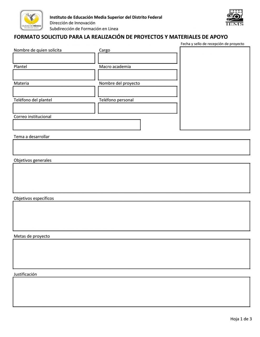 Formato de solicitud de apoyo