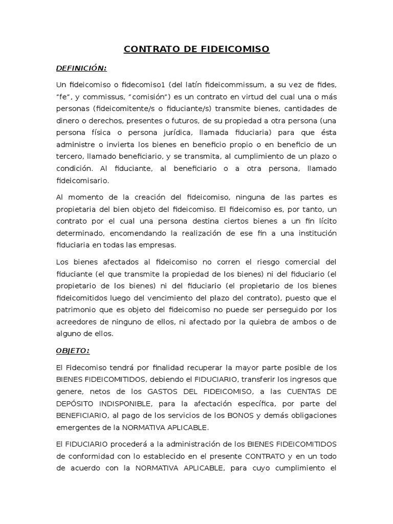 Ejemplo de contrato de fideicomiso en mexico
