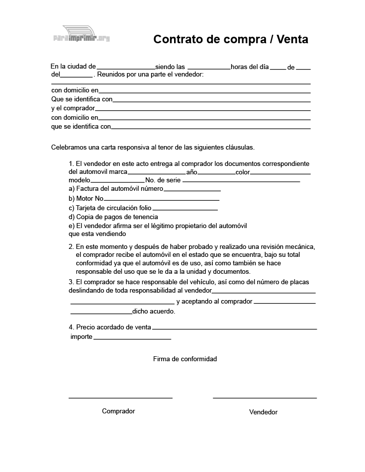 Como llenar un contrato de compraventa