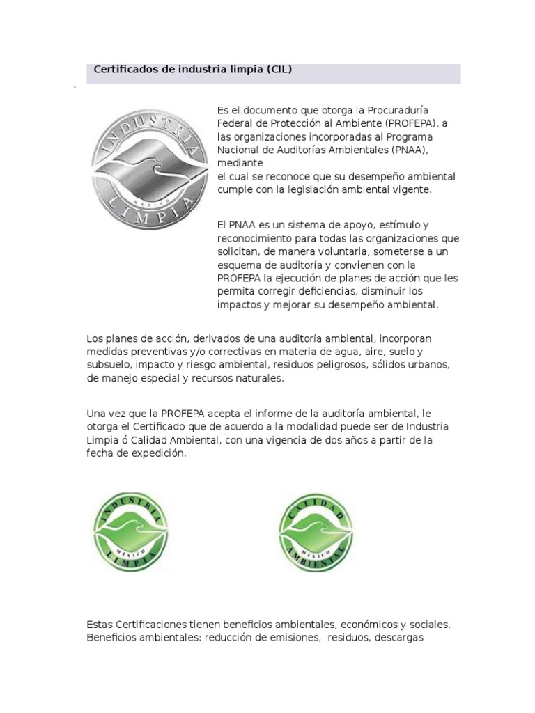 Certificado de industria limpia