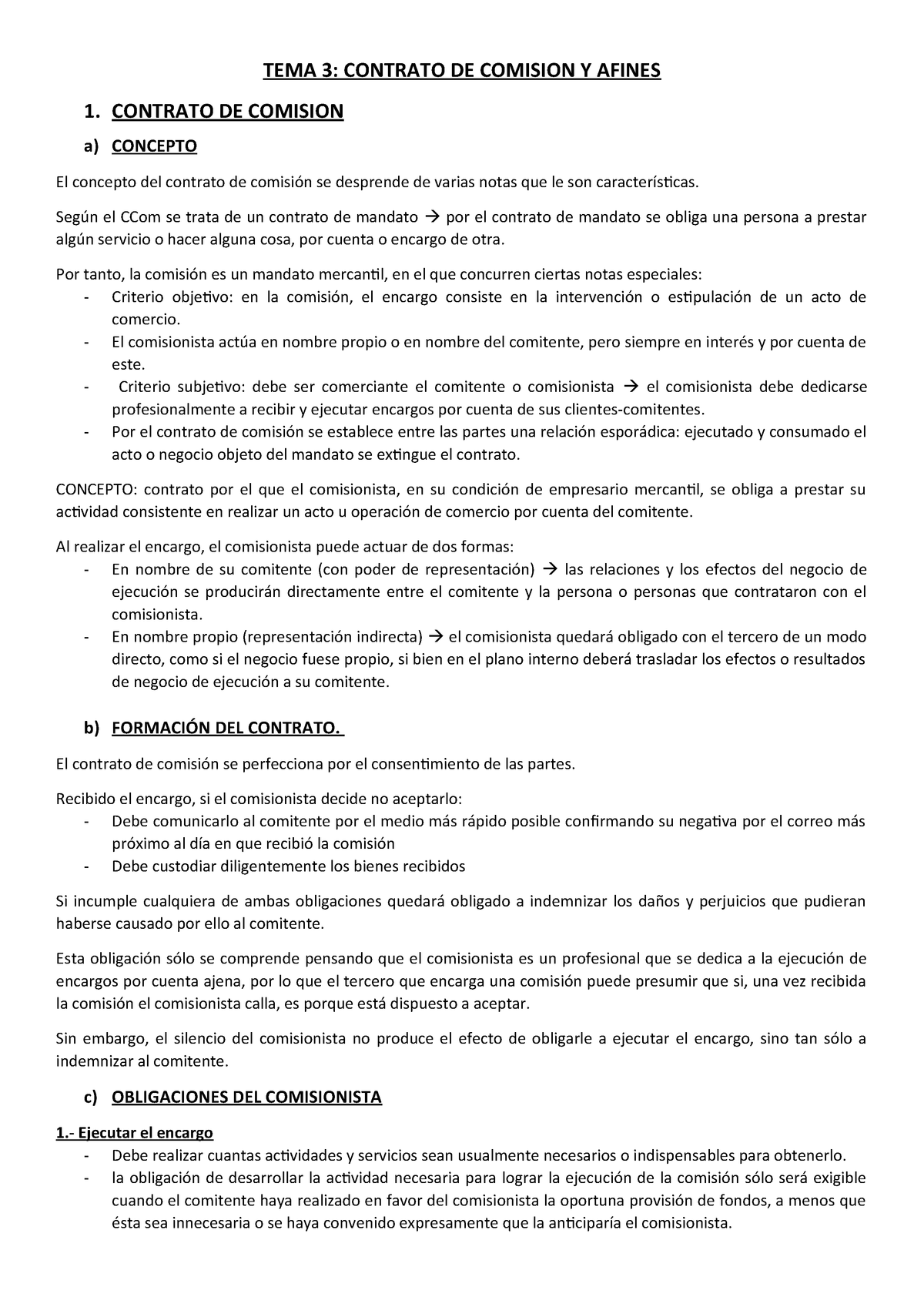 Contrato de comision mercantil caracteristicas