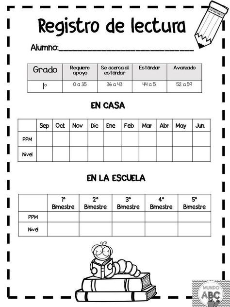 Registro de lectura para niños