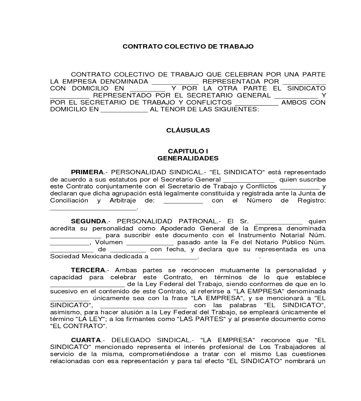 Ejemplo de contrato colectivo de trabajo de una empresa mexicana
