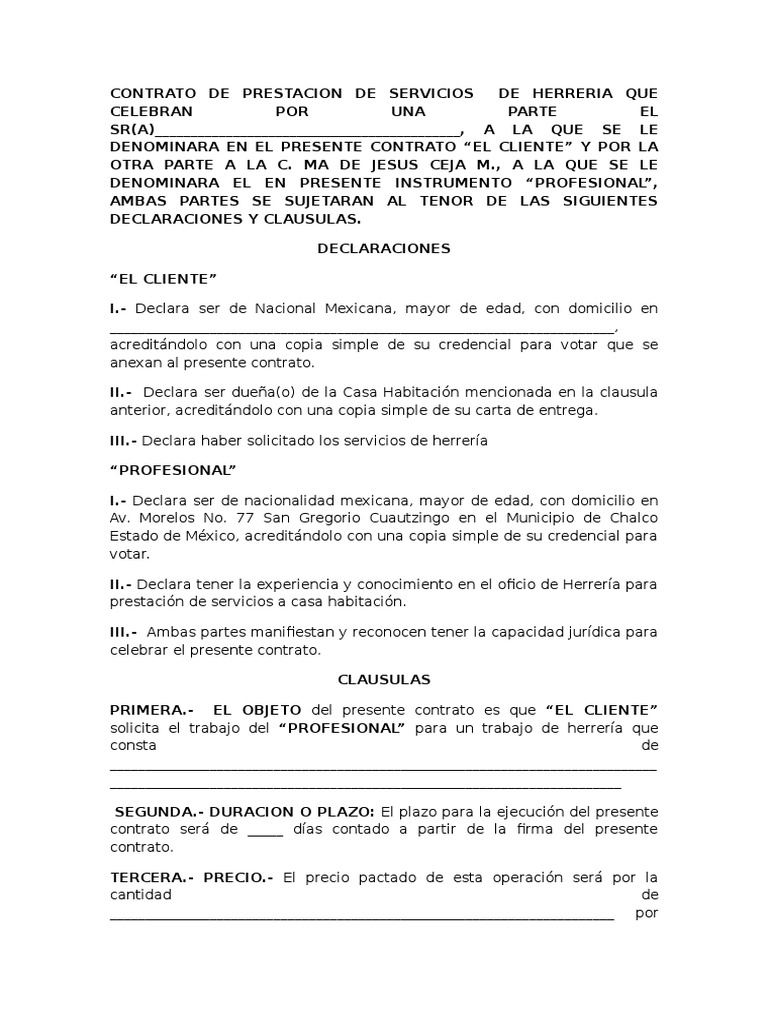 Contrato de prestacion de servicios entre particulares