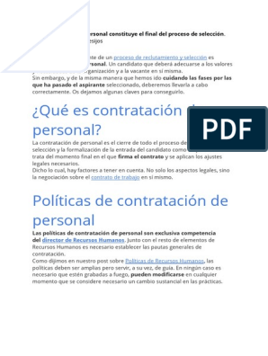 Seleccion y contratacion de personal recursos humanos