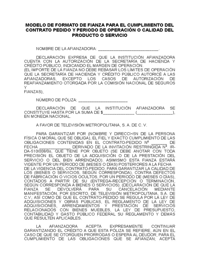 Contrato de fianza machote