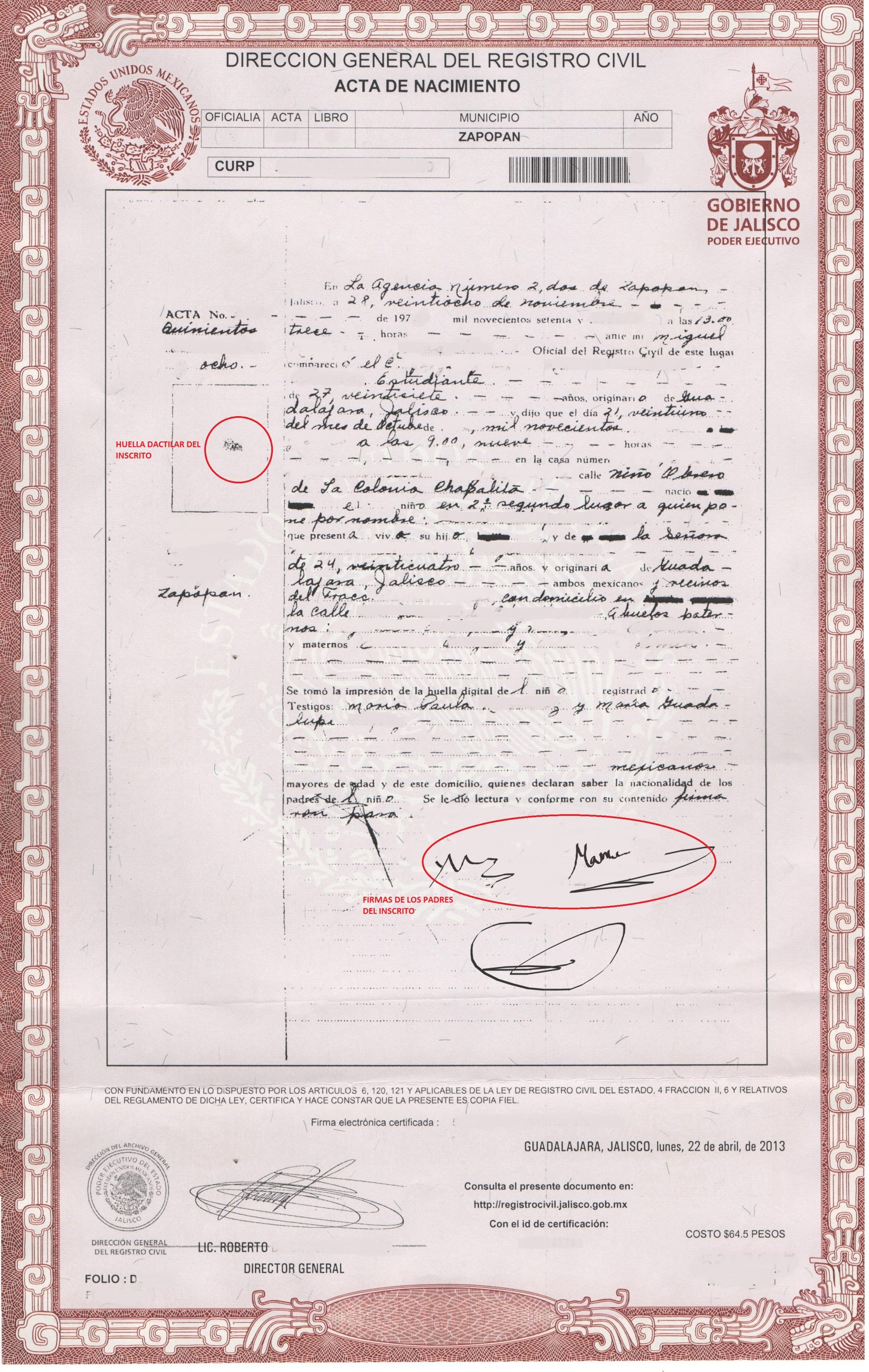 Certificado de alumbramiento