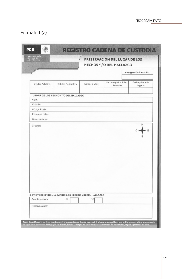 Registro de cadena de custodia ejemplo