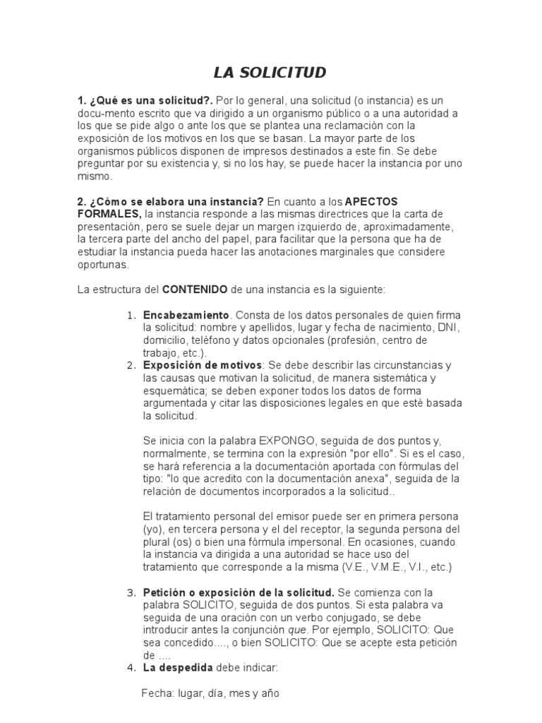 Como se elabora una solicitud