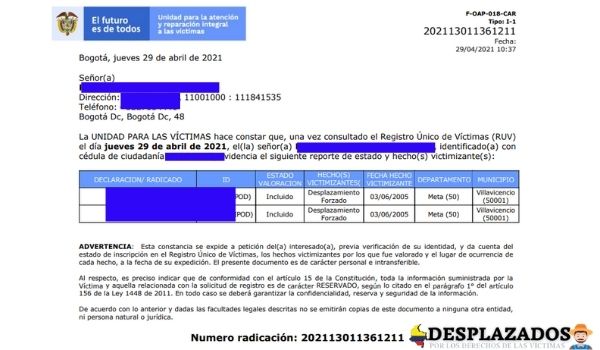 Certificado de victimas del conflicto armado en colombia