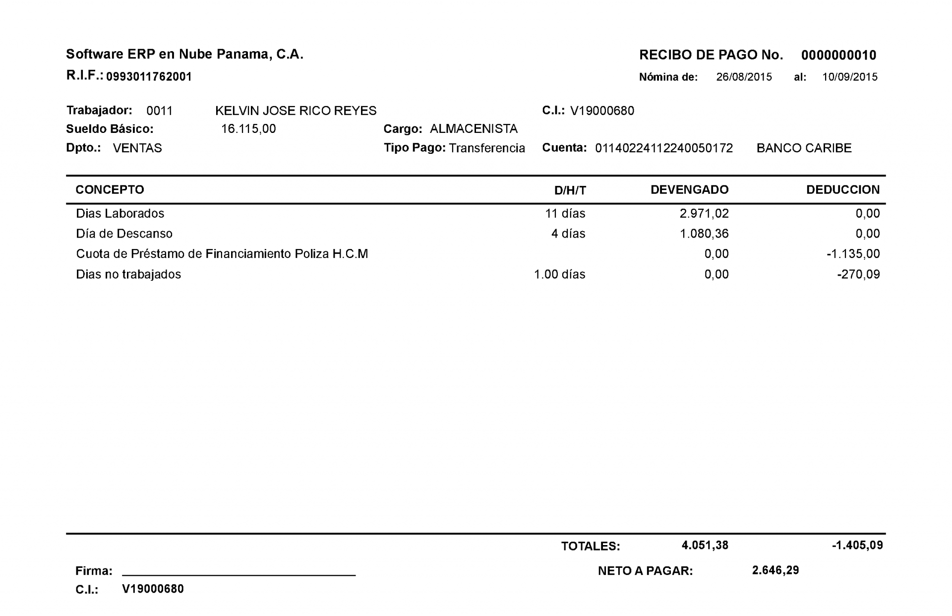 Recibo de pago de nomina