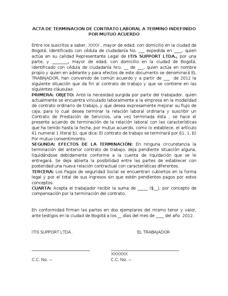 Formato de rescisión de contrato laboral