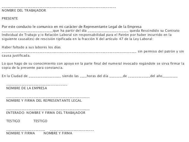Rescisión de contrato por faltas injustificadas