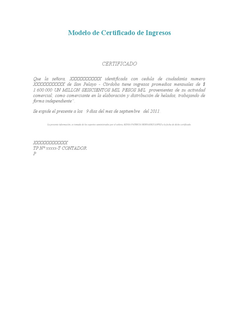 Certificado de ingresos