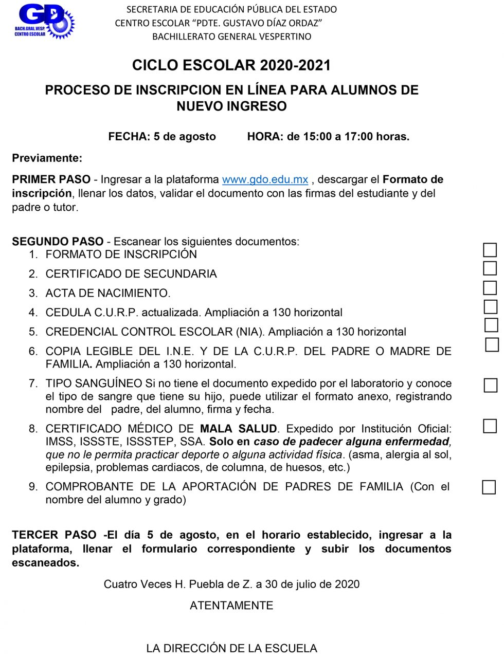 Formulario de inscripcion a bachillerato