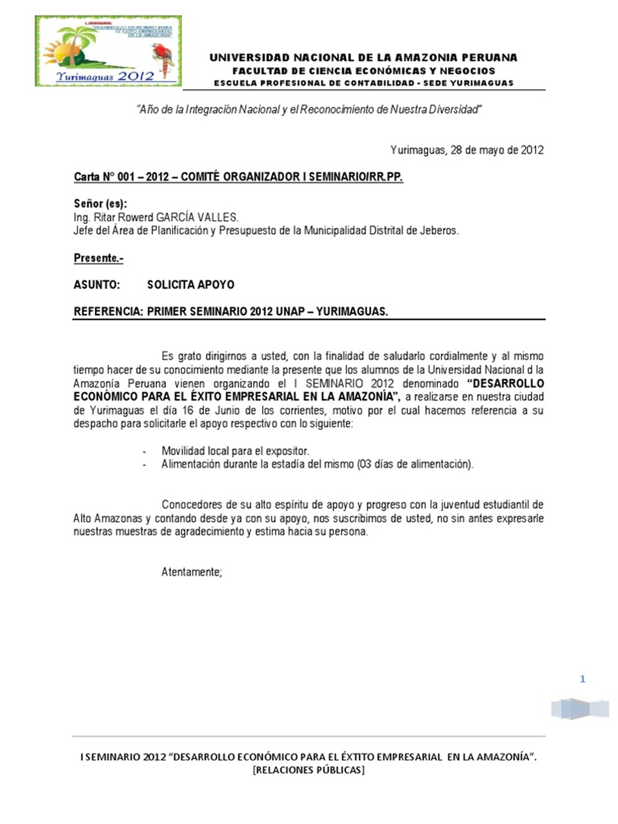 Ejemplo de oficio de solicitud de permiso