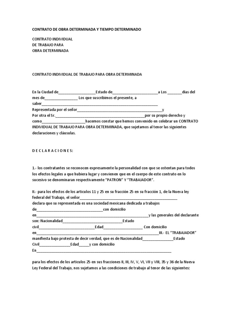 Modelo de contrato individual de trabajo
