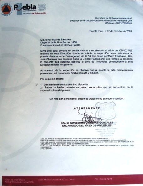 Oficio de solicitud para proteccion civil