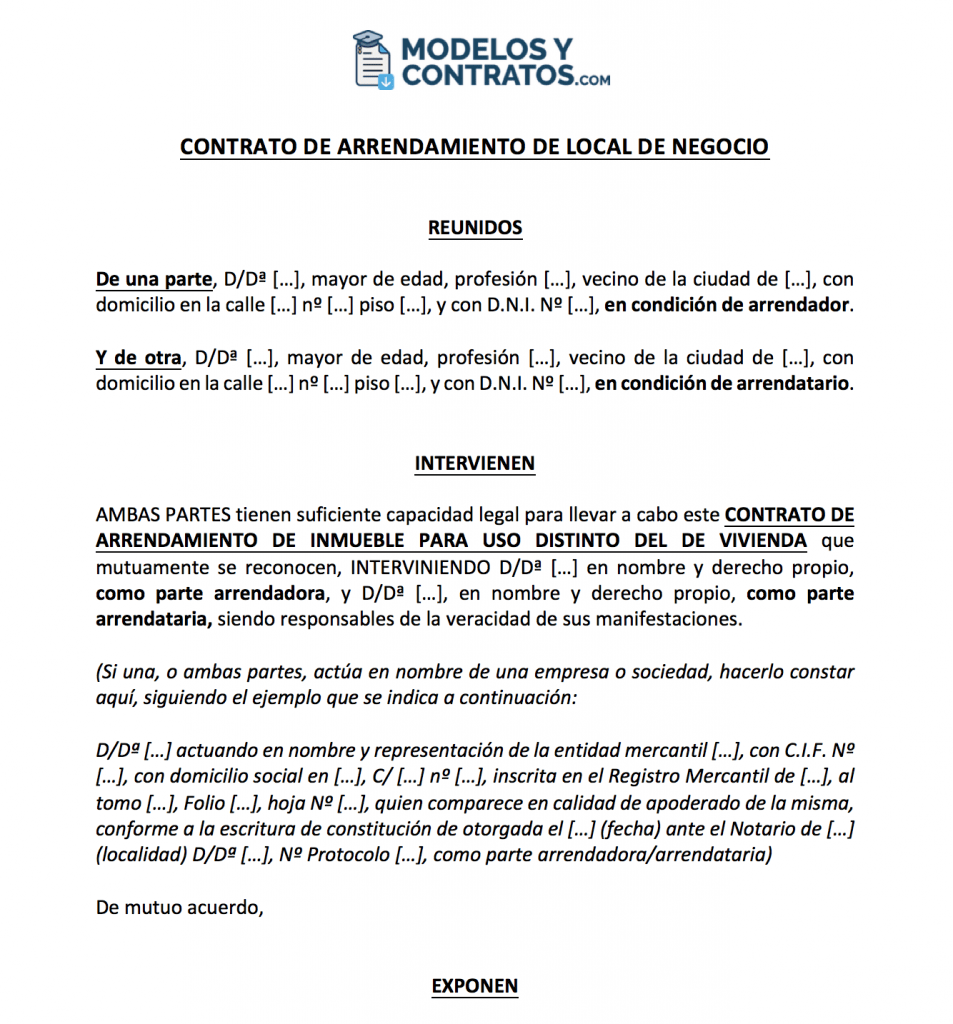Contrato de arrendamiento word