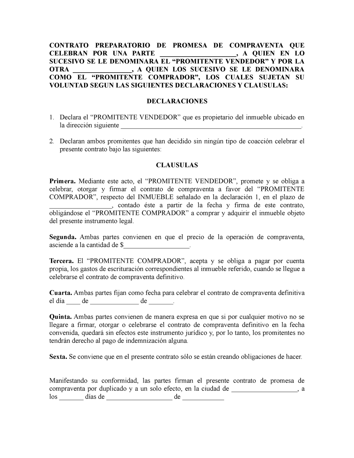 Definicion contrato promesa compraventa