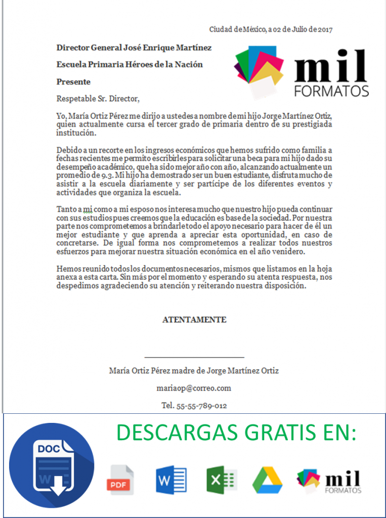 Ejemplo de solicitud de beca