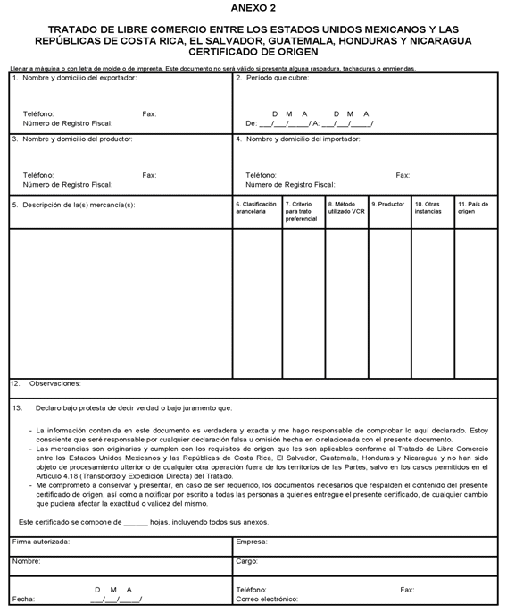 Certificado de origen mexico costa rica