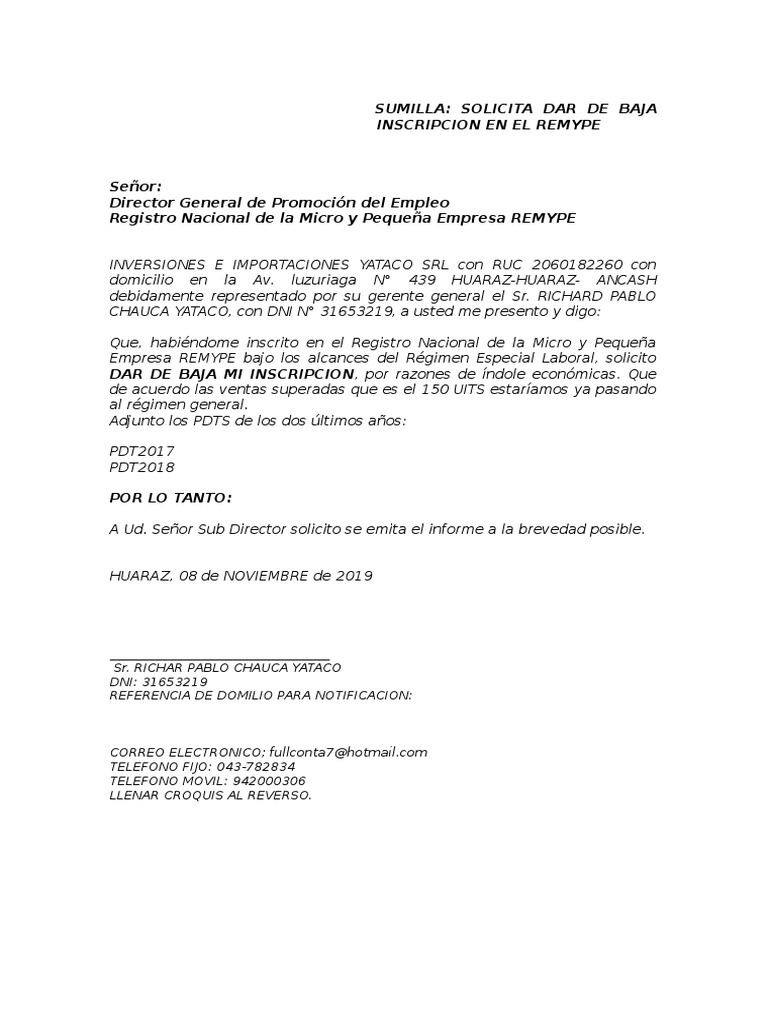 Solicitud de baja laboral