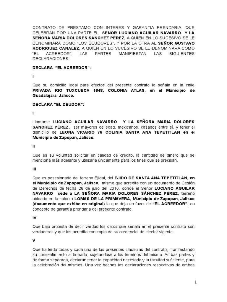 Contrato de garantia prendaria