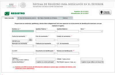 Sistema de registro para mexicanos en el exterior