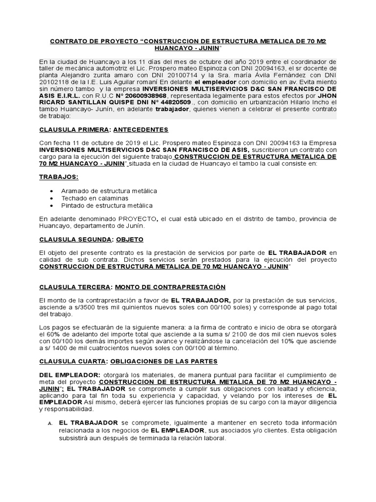 Estructura de un contrato de trabajo