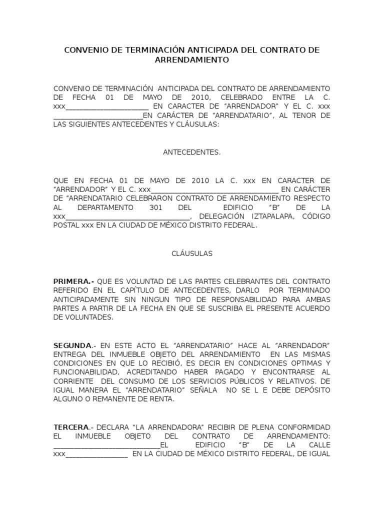 Terminacion anticipada de contrato