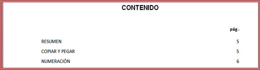 Tabla de contenido de un trabajo escrito