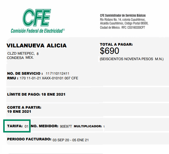 Costo de contrato de luz cfe