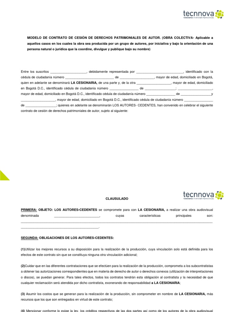 Contrato de derechos de autor ejemplo