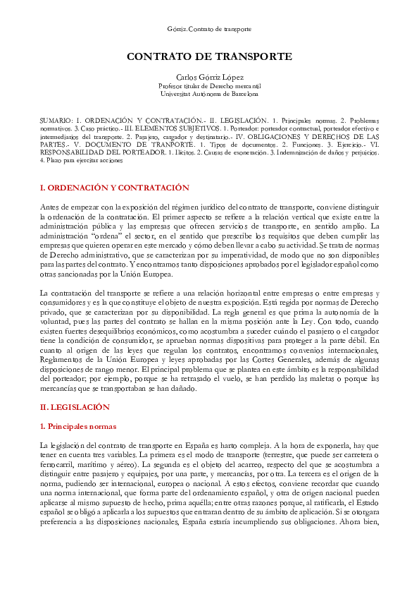 Elementos del contrato de transporte