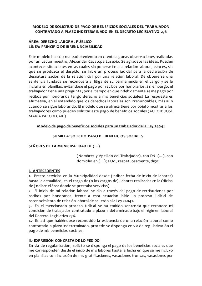 Modelo de solicitud de liquidacion laboral