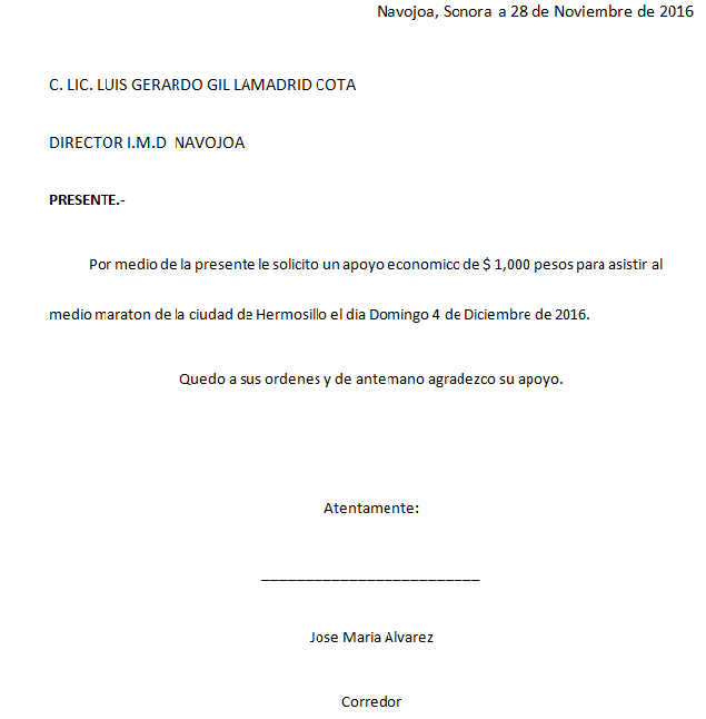 Solicitud para apoyo economico