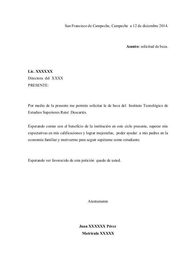 Carta de solicitud de beca universitaria