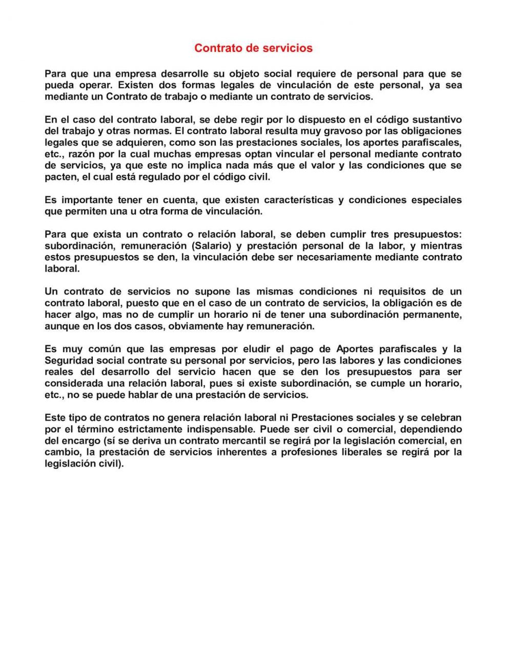 Ejemplo de contrato de trabajo de una empresa