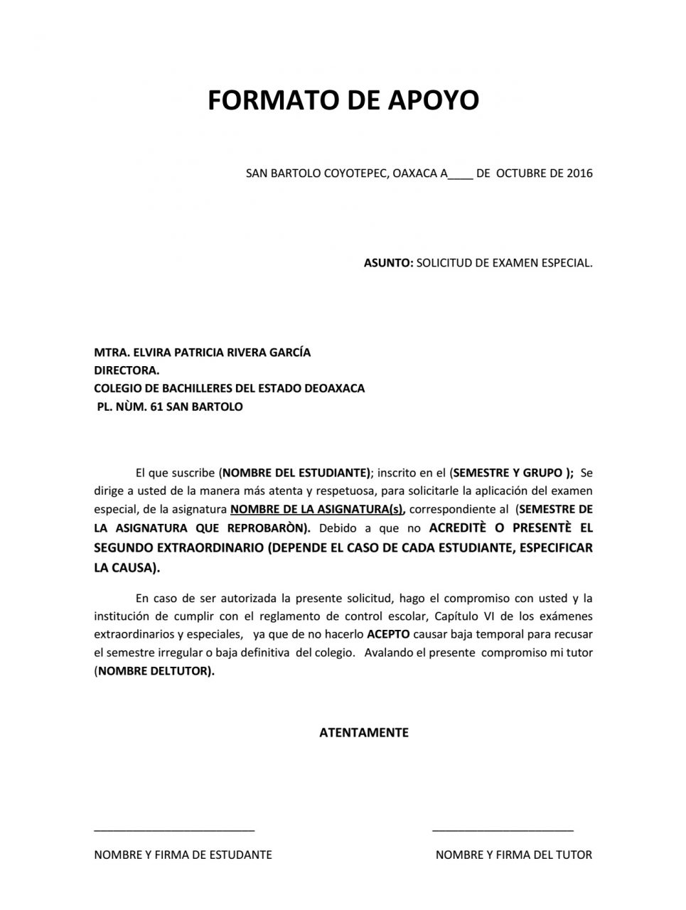 Formato de oficio de solicitud