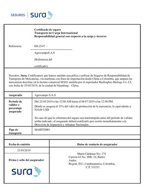 Certificado de seguro de transporte