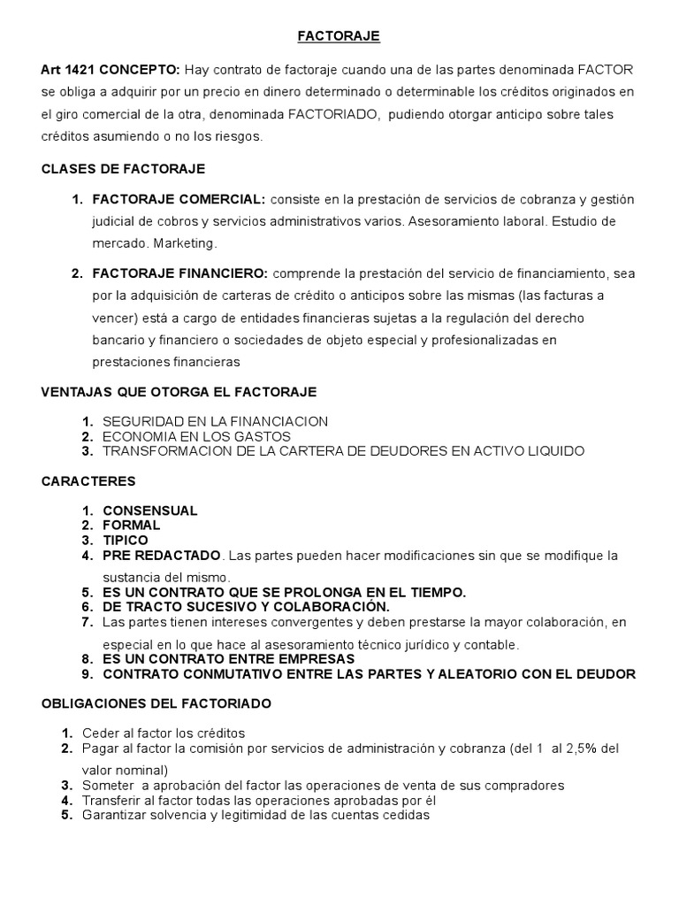 Contrato de factoraje ejemplo