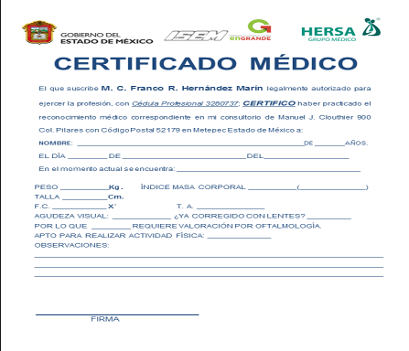 Certificado medico con tipo de sangre