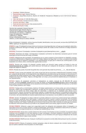 Ejemplo de contrato individual de trabajo por tiempo indeterminado