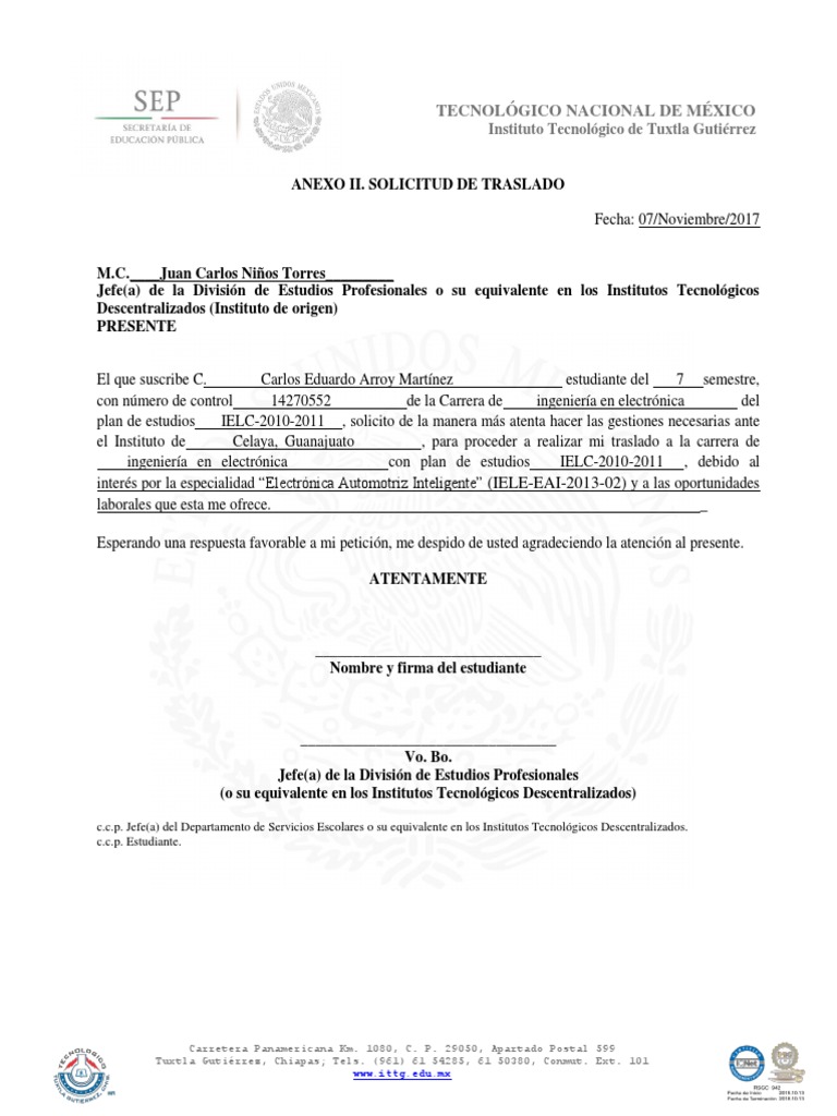 Formato de solicitud de traslado de reo