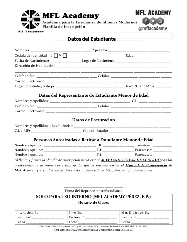 Inscripcion en ingles